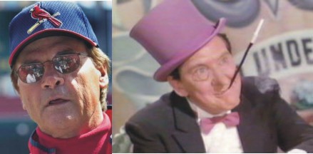 there

        were not a whole lot of Penguin pics to choose from. but i fully expect LaRussa to start coahing all, 'waugh! waugh! waugh!' with a lavender umbrella in his hand.
